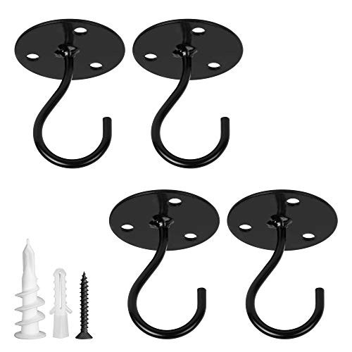 Beheno Ceiling Hooks for Hanging Plants - Metal Heavy Duty Wall Hangers for Planters Include Professional Drywall Anchors?4-Pack Black-