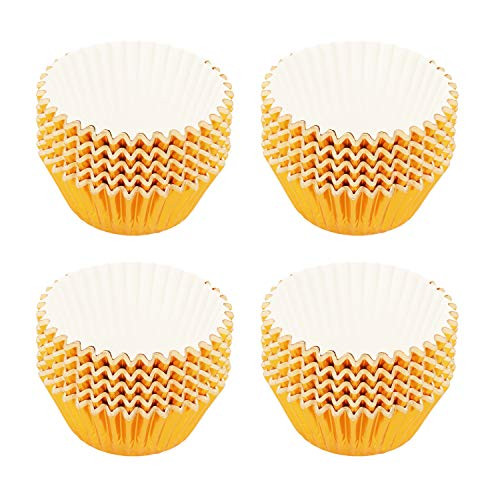 SUBANG 400 Pieces Tulip Cupcake Liner Baking Cups Muffin Tins Treat Cups Foil Metallic Cupcake Liners for WeddingsBirthdaysBaby ShowersOrange