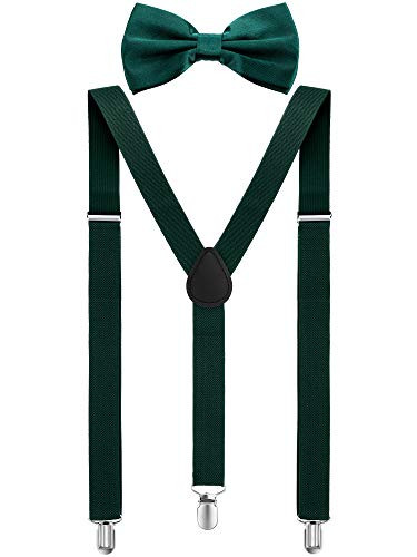 Suspender Bow Tie Set Clip On Y Shape Adjustable Braces 80s Costume Suspenders Shoulder Straps for Halloween Cosplay Party -Green-