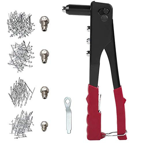 Pop Rivet Gun Kit Hand Riveter with 60pcs Metal Rivets Professional Single Hand Manual Rivets Gun and Rivetsfor Metal Plastic and Leather