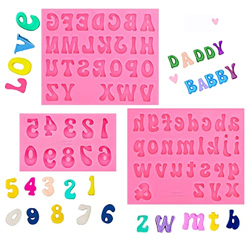 Letters Molds Numbers Molds 3 Pieces Silicone Fondant Mold Chocolate Molds Lowercase Uppercase 0-9 Number Alphabet Handmade Moulds for chocolate covered strawberries Baking Desserts Cakes Candy