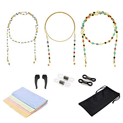 3 Pieces Eyeglass Chains Colorful Beaded Sunglasses Chain Reading Eyeglasses Holder Strap Cord Lanyard Eyewear Retainer-gold-