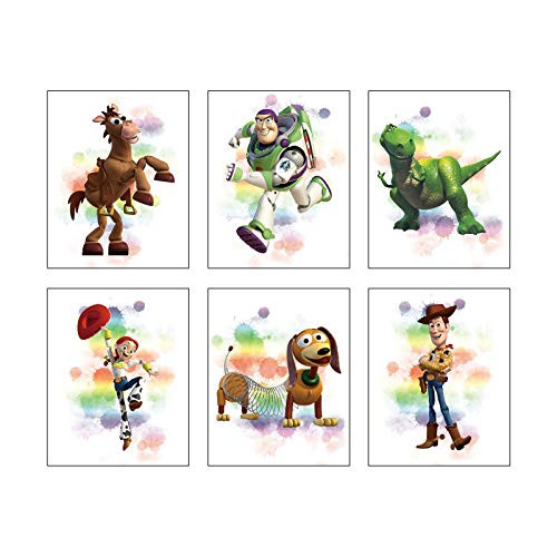 Watercolor Graffiti Splash Toy Story Art Prints Set of 6 -8X10Canvas Picture-Modern Minimalist Nursery Wall Poster Kids Boys Birthday Gift Game Room Decor No Frame