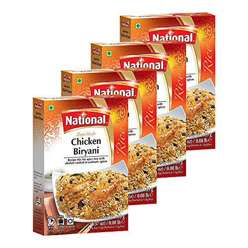 National Foods Chicken Biryani Recipe Mix 1.37 oz -39g- - South Asian Mixed Spice Powder - Meat Layered Pilaf - Traditional Food - Box Pack - Pack of 4 National Foods Chicken Biryani Recipe Mix 1.37 oz -39g- - South Asian Mixed Spice Powder - Meat Layered Pilaf - Traditional Food - Box Pack - Pack of 4