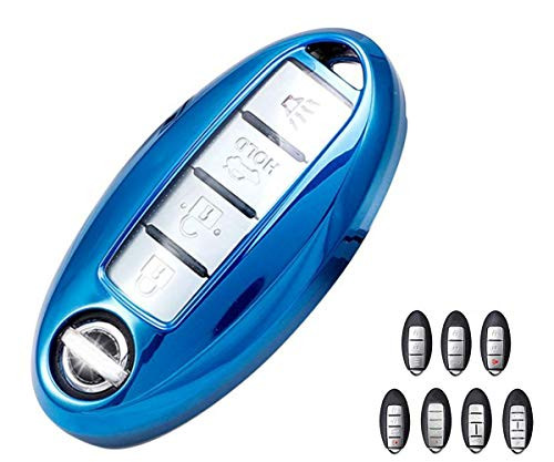 Fits Nissan Key Fob Cover TPU Skin Case Protector 2020 2019 2018 Nissan Altima Sentra Kicks Rogue Murano Maxima Versa Leaf Titan Infiniti 3 4 5 Buttons Smart Key -Blue-