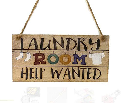 LWF Vintage Laundry Room Help Wanted Letters Washhouse Wood Board Wall Hanging Notice Panel Warning Sign Plaque Plank Decor