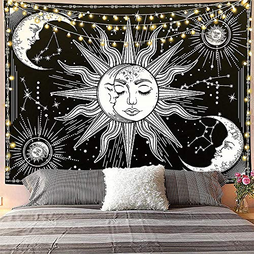Jasion Moon and Sun Tapestry Burning Sun with Star Psychedelic Mystic Wall Hanging Black and White Tapestry Wall Tapestry Poster Art for Home Headboard Bedroom Living Room Dorm Decor in 51x60 Inches Jasion Moon and Sun Tapestry Burning Sun with Star Psychedelic Mystic Wall Hanging Black and White Tapestry Wall Tapestry Poster Art for Home Headboard Bedroom Living Room Dorm Decor in 51x60 Inches