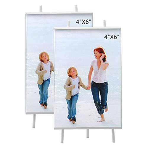 Evron 4x6 Inches Picture Frames with Metal Panel and High Definition Glass for Table Top Display Photo Frame White -2 Pack