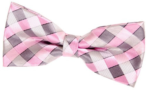 Retreez Classic Check Woven Microfiber Pre-tied Bow Tie -Width- 4.5"- - Pink and Grey Check