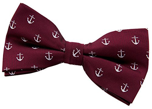 Retreez Men Classic Anchor Pattern Woven Microfiber Pre-tied Bow Tie -5"- - Burgundy