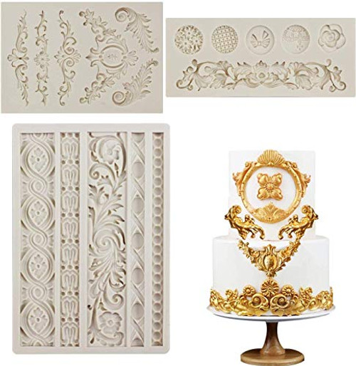 3 Pieces Baroque Fondant Molds Scroll Border Lace Silicone Molds Curlicues Gum Paste Candy Chocolate Molds for Cake Decorating Sugar Craft Polymer Clay 3 Pieces Baroque Fondant Molds Scroll Border Lace Silicone Molds Curlicues Gum Paste Candy Chocolate Molds for Cake Decorating Sugar Craft Polymer Clay