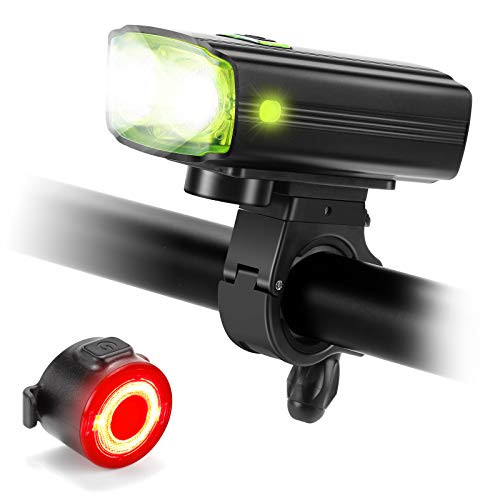 Bike Lights Front and Back  Bicycle Headlight and Taillight with Bell  3 in 1 Rechargeable Bike Light Set with Horn Mobile Power for Men Women Kids Road Mountain Cycling -Green-
