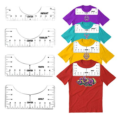 4Pcs Tshirt Ruler Guide for Vinyl Tshirt Ruler T-Shirt Alignment Ruler Tools T Shirt Rulers to Center Designs Tshirt Ruler Guide for Heat Press Adult Youth Toddler Infant