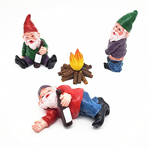 4pcs Fairy Garden Accessories Decorations Miniature Gardening Gnomes Figurines Mini Resin Gnome Kit Micro Landscape Dwarfs Statue Ornaments for Bonsai Plant Flower Pots Decor
