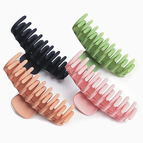 Hair Claw Clips 4 Pcs Matte Plastic Hair Claw Clips Nonslip Large Claw Clip for Women and Girls Long Hair Large Jaw Hair Clips Strong Hold for Thick And Thin Hair -brown black pink green- Hair Claw Clips 4 Pcs Matte Plastic Hair Claw Clips Nonslip Large Claw Clip for Women and Girls Long Hair Large Jaw Hair Clips Strong Hold for Thick And Thin Hair -brown black pink green-
