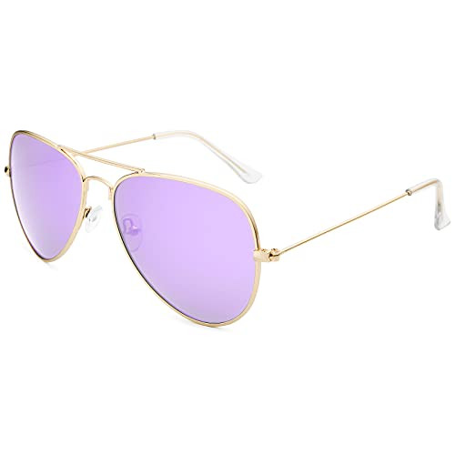 Livhò Sunglasses for Men Women Aviator Polarized Metal Mirror UV 400 Lens Protection -Gold Purple-