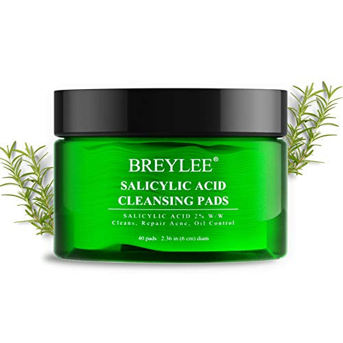 Cleansing Pads BREYLEE Acne Cleansing Pads Acne Treatment Pads with 2 percent Salicylic Acid for Deep Cleansing  and  Facial Oil Control  and  Improving Blackheads and Acne Soothe and Repair Skin?40 pads?