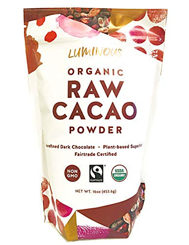 Luminous Foods Organic, Fairtrade, Unsweetened Raw Cacao Powder. (Cold Pressed, Raw Cocoa) (16oz)