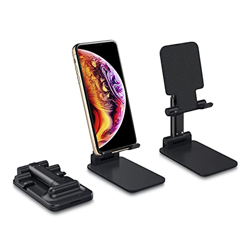 PEPPER JOBS Cell Phone Stand Angle Height Adjustable Cell Phone Stand for Desk Foldable Cell Phone Holder Cradle Dock Tablet Stand Case Friendly Compatible with All Mobile Phone-Kindle-Switch