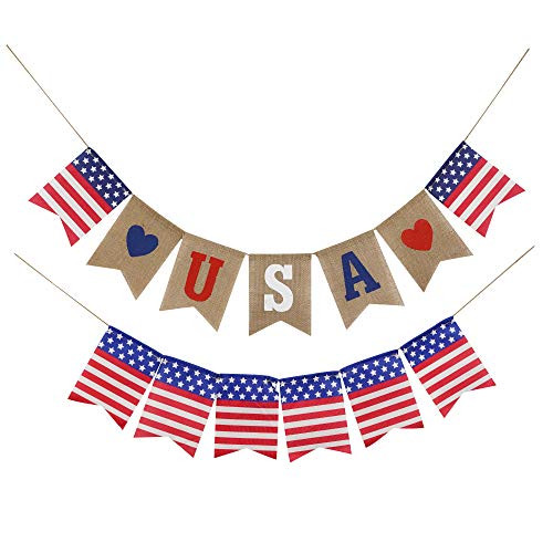 MEEDEE Jute Burlap USA Banner 4th of July Patriotic Decorations Garland American Independence Memorial Day Bunting Red White and Blue Garland Party Supplies MEEDEE Jute Burlap USA Banner 4th of July Patriotic Decorations Garland American Independence Memorial Day Bunting Red White and Blue Garland Party Supplies