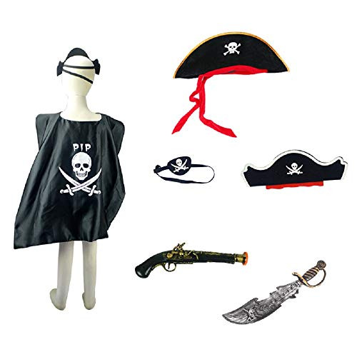 Pirate Party Set Pirate Cloak,2 Pirate Hats, Eye Patch, Sword, Gun, Halloween Pirate Captain Costumes for Pirate Theme Party