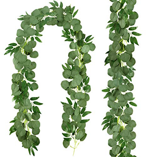 COCOBOO 2pcs 13Ft Eucalyptus Garland Artificial Silver Dollar Eucalyptus with Willow Vines Twigs Leaves Greenery Garland Decor Wedding Party Table Runner Arch Indoor Outdoor Wall Decor COCOBOO 2pcs 13Ft Eucalyptus Garland Artificial Silver Dollar Eucalyptus with Willow Vines Twigs Leaves Greenery Garland Decor Wedding Party Table Runner Arch Indoor Outdoor Wall Decor