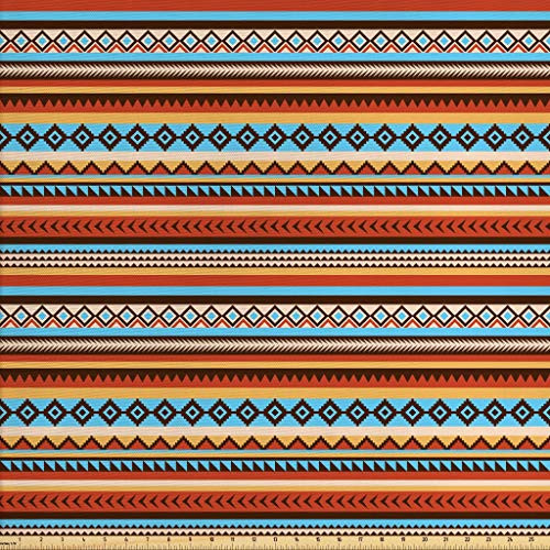 Lunarable Native American Fabric by The Yard, Ethnic Aztec Pattern Chevrons Arrow Heads Rectangles Tribal Motifs Design, Decorative Fabric for Upholstery and Home Accents, 1 Yard, Multicolor