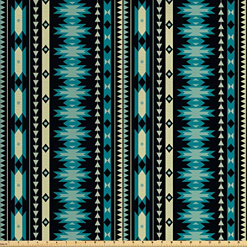 Lunarable Ethnic Fabric by The Yard, Antique Motifs Vertical Ikat Stripes Mayan Cultural Heritage Tradition and Art, Decorative Fabric for Upholstery and Home Accents, 1 Yard, Beige Blue Black Lunarable Ethnic Fabric by The Yard, Antique Motifs Vertical Ikat Stripes Mayan Cultural Heritage Tradition and Art, Decorative Fabric for Upholstery and Home Accents, 1 Yard, Beige Blue Black