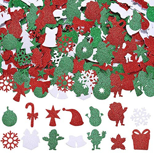 CIEOVO 288 Pieces Glitter Christmas Foam Stickers Self Adhesive Xmas Theme Shapes Stickers Christmas Craft Sticker for Christmas Party Decoration DIY Crafts Supplies