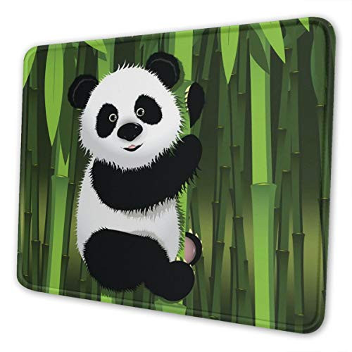 Curious Baby Panda on The Bamboo Gaming Mouse Pad with Stitched Edges Customized Rectangle Mousepad Non-Slip Rubber Base for Computer Laptop Office Accessories 9.5 x 7.9 Inch