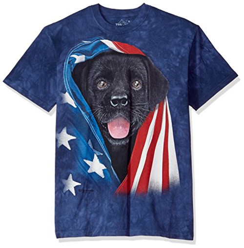 The Mountain Patriotic Black Lab Pup Adult T-Shirt Blue Small