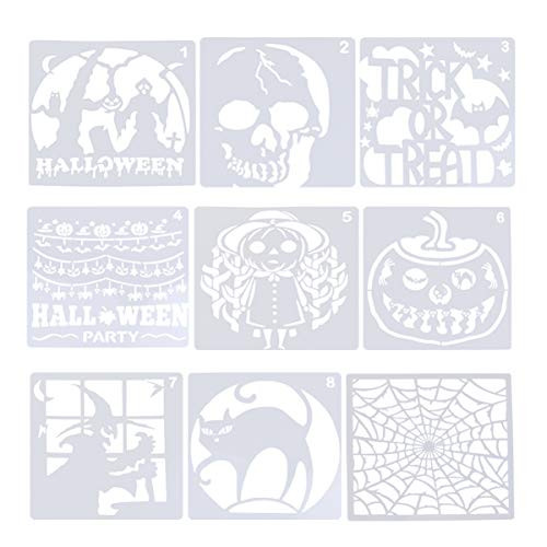ARTIBETTER 9pcs Reusable Halloween Stencils Template Set Pumpkin Witch Skull Spiderweb Drawing Templates Set Kids Plastic Painting Drawing Stencils for DIY Craft Painting ARTIBETTER 9pcs Reusable Halloween Stencils Template Set Pumpkin Witch Skull Spiderweb Drawing Templates Set Kids Plastic Painting Drawing Stencils for DIY Craft Painting
