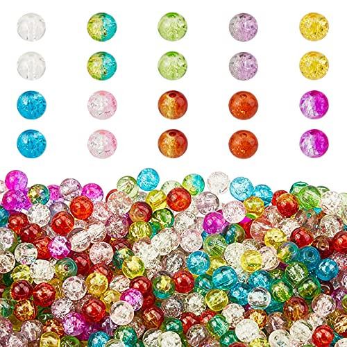 PH PandaHall 1600pcs 10 Color 4mm Handcrafted Crackle Beads Lampwork Glass Round Beads for Bracelet Necklace Jewelry Making