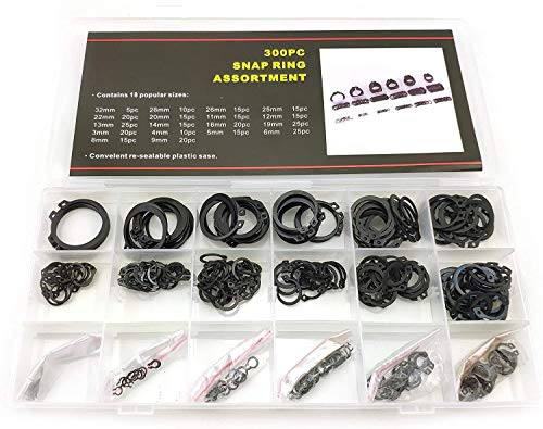 mesome 300 Pcs C-Clips Snap Ring Shop Assortment Black Washer Hardware Circlip Retaining Ring Set for Fasteners 18 Sizes