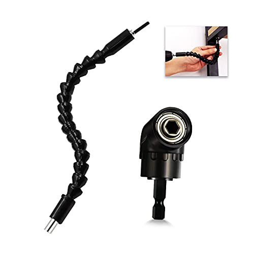 Flexible Drill Bit Extension plus105°Right Angle Drill Attachment 1-4 Hex Shank Screwdriver Drill Bit Holder Extension Socket Adapter-BLACK