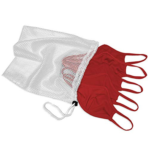 Badger Sportswear Face Mask 5 pack with laundry bag Comfortable Non-Elastic Ear Loops Red Youth Small-Medium