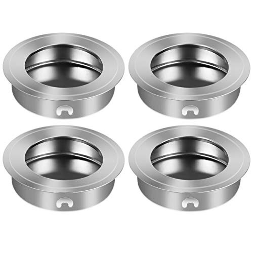Cabilock 4PCS Round Flush Door Pulls Stainless Steel Recessed Drawer Handles Sliding Barn Door Pulls Recessed Cabinet Pulls