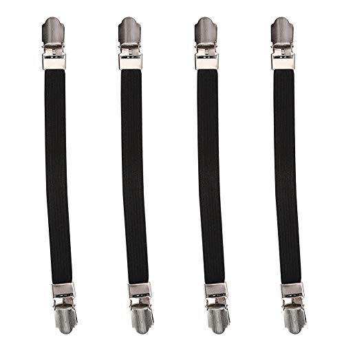 4pcs Bed Sheet Holder Straps Elastic Crisscross Bed Mattress Sheet Straps Double Head Clips Gripper Holder Fasteners Suspender-Black-