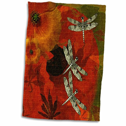 3D Rose Poppies and Dragonflies Hand Towel 15" x 22" Multicolor 3D Rose Poppies and Dragonflies Hand Towel 15" x 22" Multicolor
