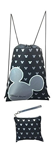 Disney Mickey Mouse Glow in the Dark Drawstring Backpack with Bonus Wristlet Wallet -Silver-