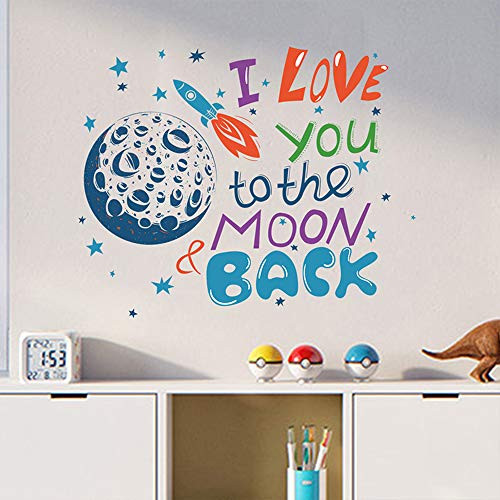 BooDecal 20 x 15 inch Quote Series Colorful I Love You to The Moon and Back Wall Lettering Stickers Murals Quotes and Sayings Home Art Décor Decals for Door Entrance Living Room Kids Room
