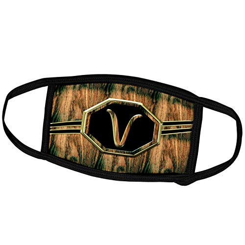 3dRose Face Mask Large Elegant Faux Gold and Wood Grain Monogram Letter V