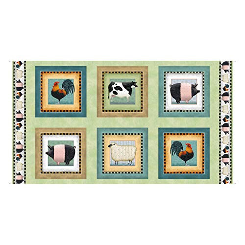 QT Fabrics Down On The Animal Picture Patches 36'' Panel Light Green
