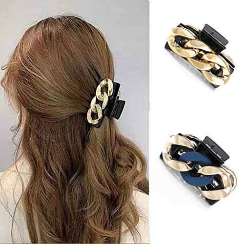 Woeoe 2PCS Plastic Hair Claw Clip Black Chain Hair Claw Clips Set French Hair Catch Barrettes Strong Hold Hair Claw Clips Non-slip Jaw Clamps Accessories for Women and Girls Woeoe 2PCS Plastic Hair Claw Clip Black Chain Hair Claw Clips Set French Hair Catch Barrettes Strong Hold Hair Claw Clips Non-slip Jaw Clamps Accessories for Women and Girls