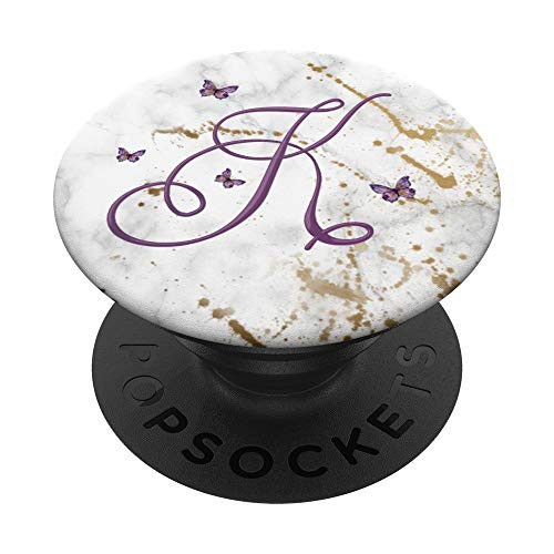 Letter K Purple Initial Butterfly Inspired Monogrammed Gift PopSockets Grip and Stand for Phones and Tablets