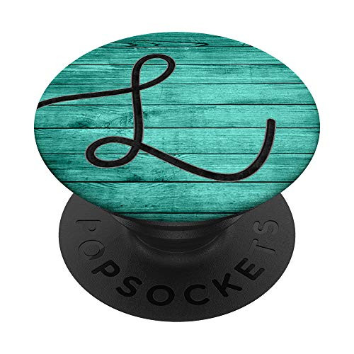 Black Letter L Initial on Vintage Mint Green PopSockets PopGrip- Swappable Grip for Phones  and  Tablets