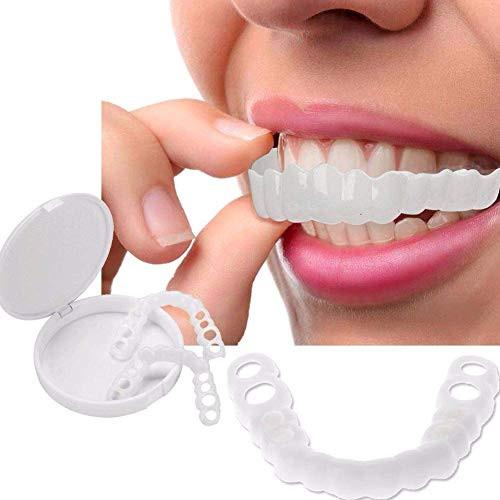 Denture Teeth Veneer Teeth Smlie Veneer Temporary Fake Teeth works for covering broken teeth and tooth gap etc. -1Pc Top and 1Pc Bottom and 2 Adhesive-