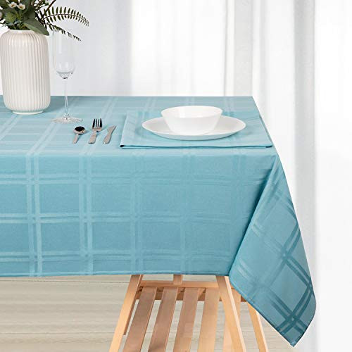 Turquoise Rectangle Tablecloth 52 x 70 Soild Plaid Jacquard Table Cloth for Rectangle Table Wrinkle Resistant Woven Decorative Tablecloths Oil Spill and Water Resistant Holiday Table Cover