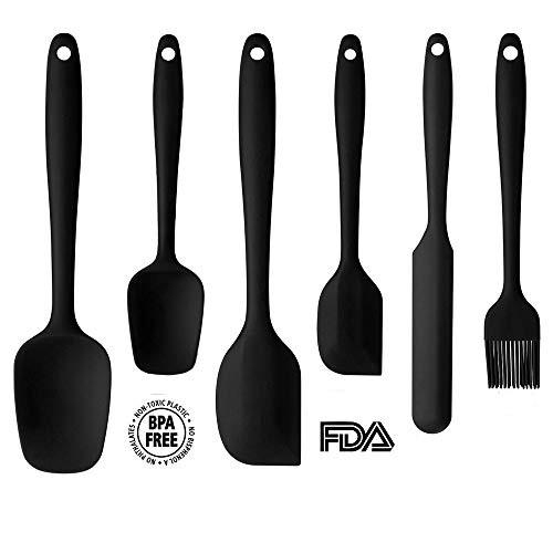 Silicone Spatula Set | Versatile Tools Created for Cooking, Baking and Mixing | One Piece Design, Non-Stick & Heat Resistant | Strong Stainless Steel Core,6 Piece Non-Stick Rubber Spatula Set -(Black)