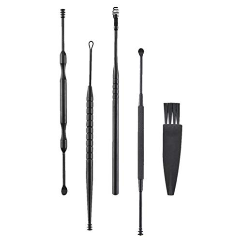 Scicalife 5pcs- Set Ear Pick Ear Wax Removal Kit Stainless Steel Ear Cleansing Tools for Earwax Removal Black